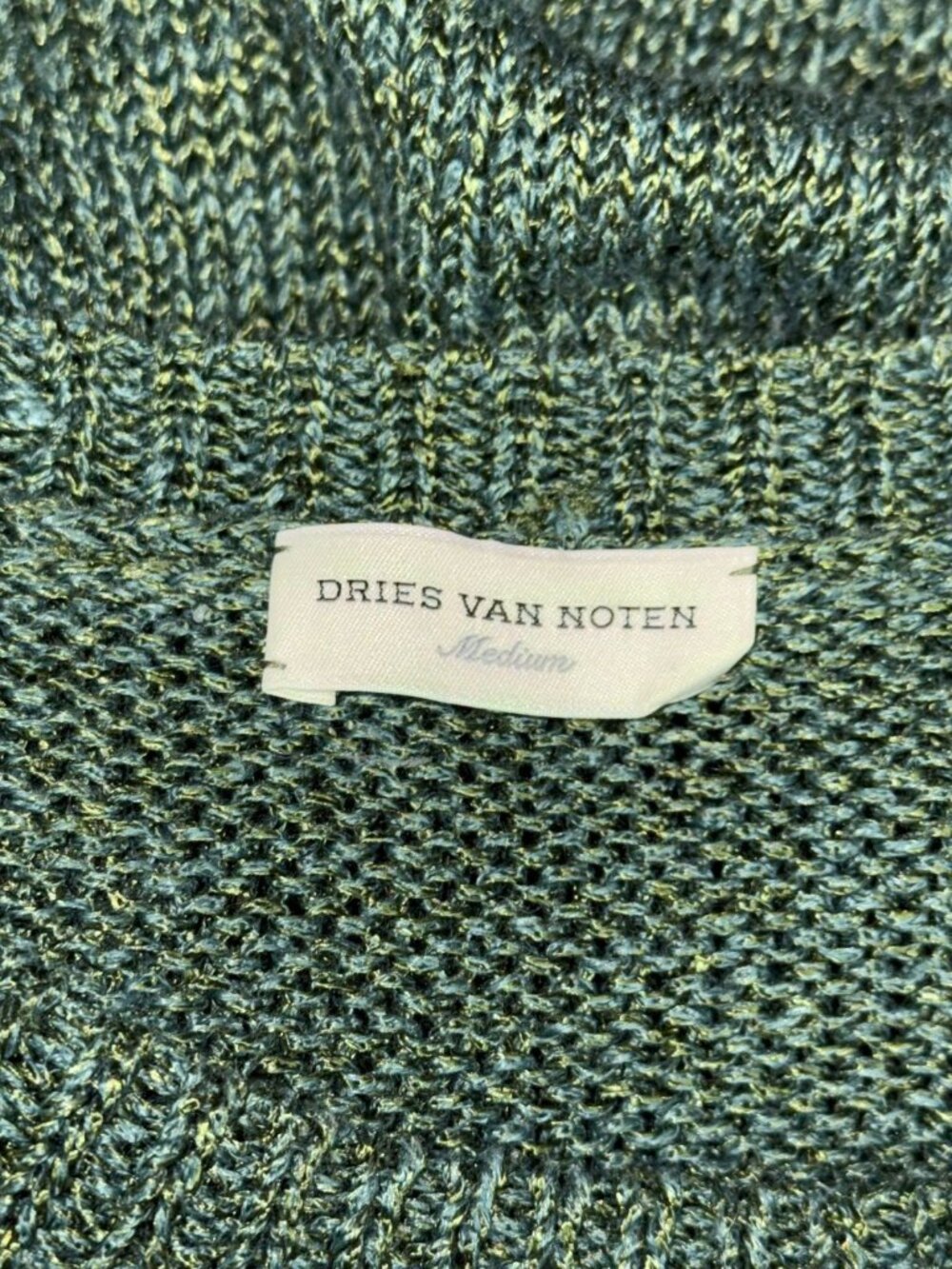 DRIES VAN NOTEN Green Linen Blend Short Sleeve Open Weave Knit Sweater Sz Medium - Picture 4 of 5